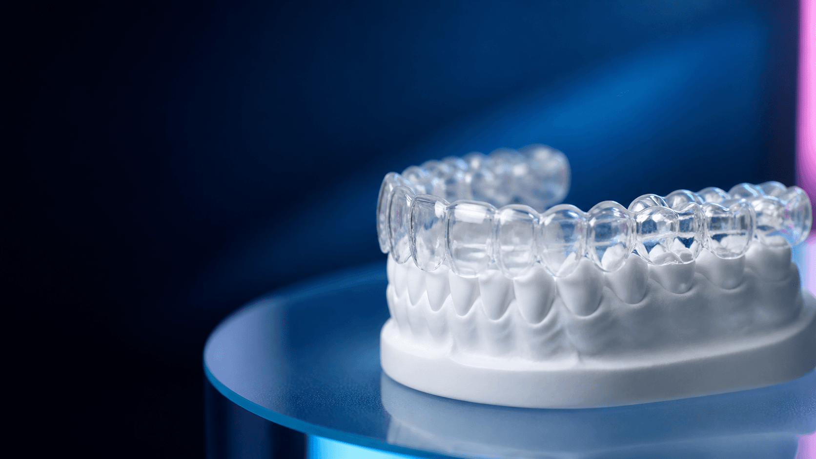 Transparent clear aligner on a precision dental model
